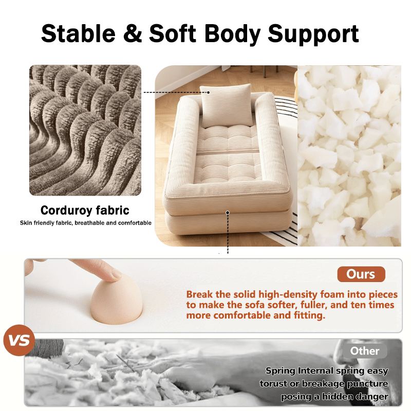 Multi Functional Transformable Sofa Bed - No Assembly Required, High-density Sponge, Soft Skin Friendly Fabric | Suitable for Multi Position Sofas In Small Spaces, Bedrooms, Apartments, Film And Television Sofas, Lazy Sofas, Office Sofas