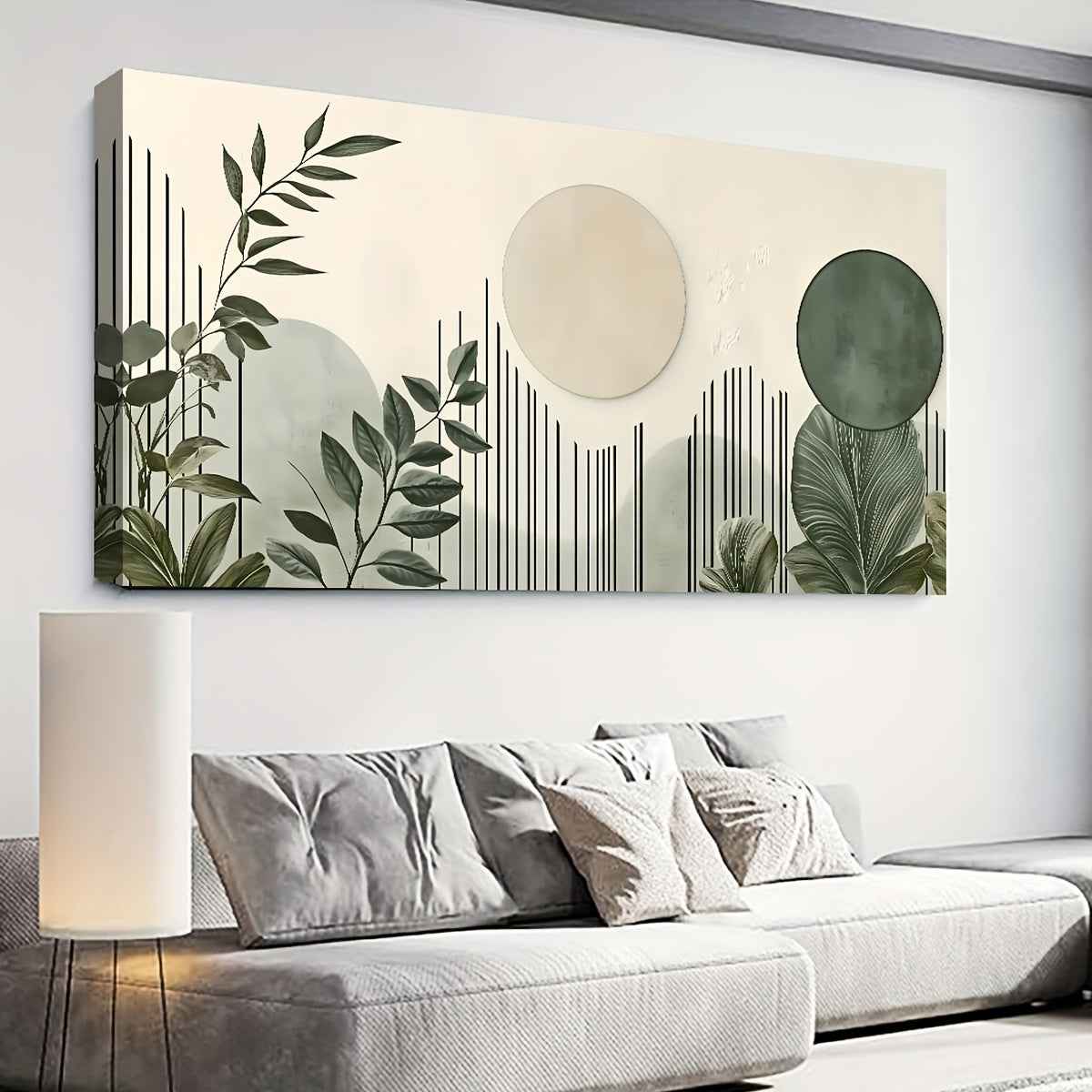 Durable Modern Geometric Wall Art with Organic Lines – Soft Green Minimalist Landscape Canvas Decor, Solid Wood Frame, Ready to Hang for Living Room, Bedroom, or Office, Wall Decor