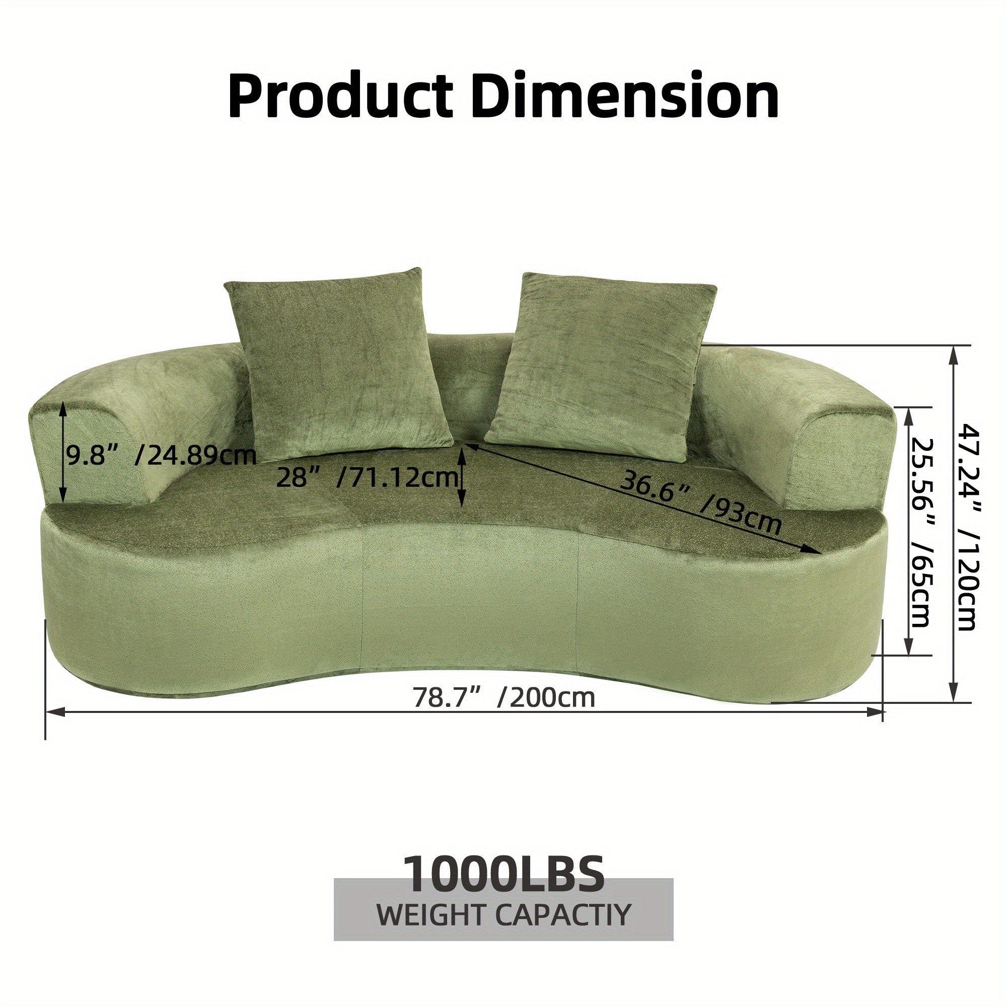 Green U-Shape Cloud Couch, Compression Sofas For Living Room, Chenille Fabric Memory Foam Sofa No Assembly Required