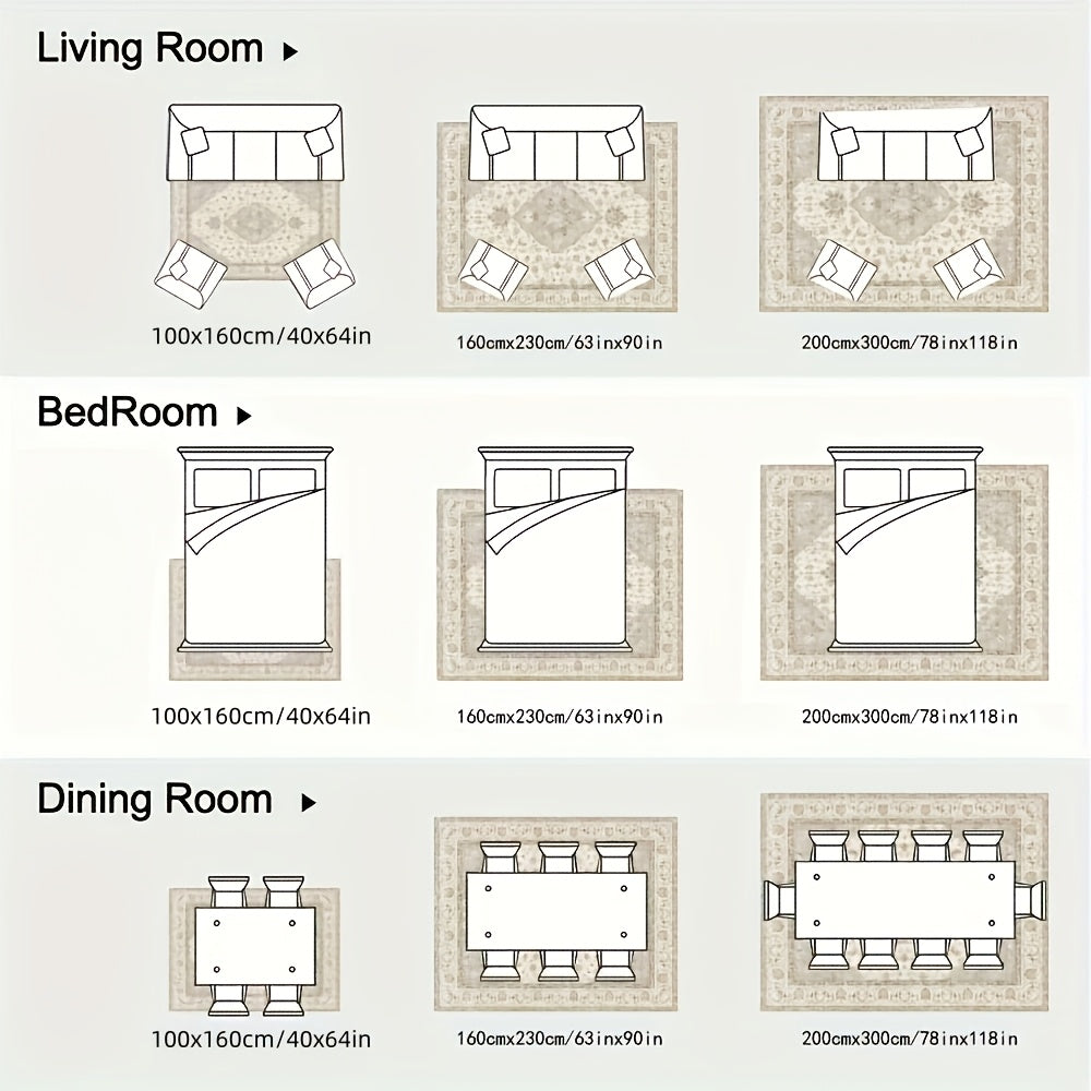 Plush Velvet Floral & Geometric Area Mat - 850 GSM Non-Slip Backing, Machine Washable Polyester Blend - Soft Beige & Cream Design for Living Room, Bedroom, Office - Lightweight Decorative Floor Mat for Game Rooms & Home Decor