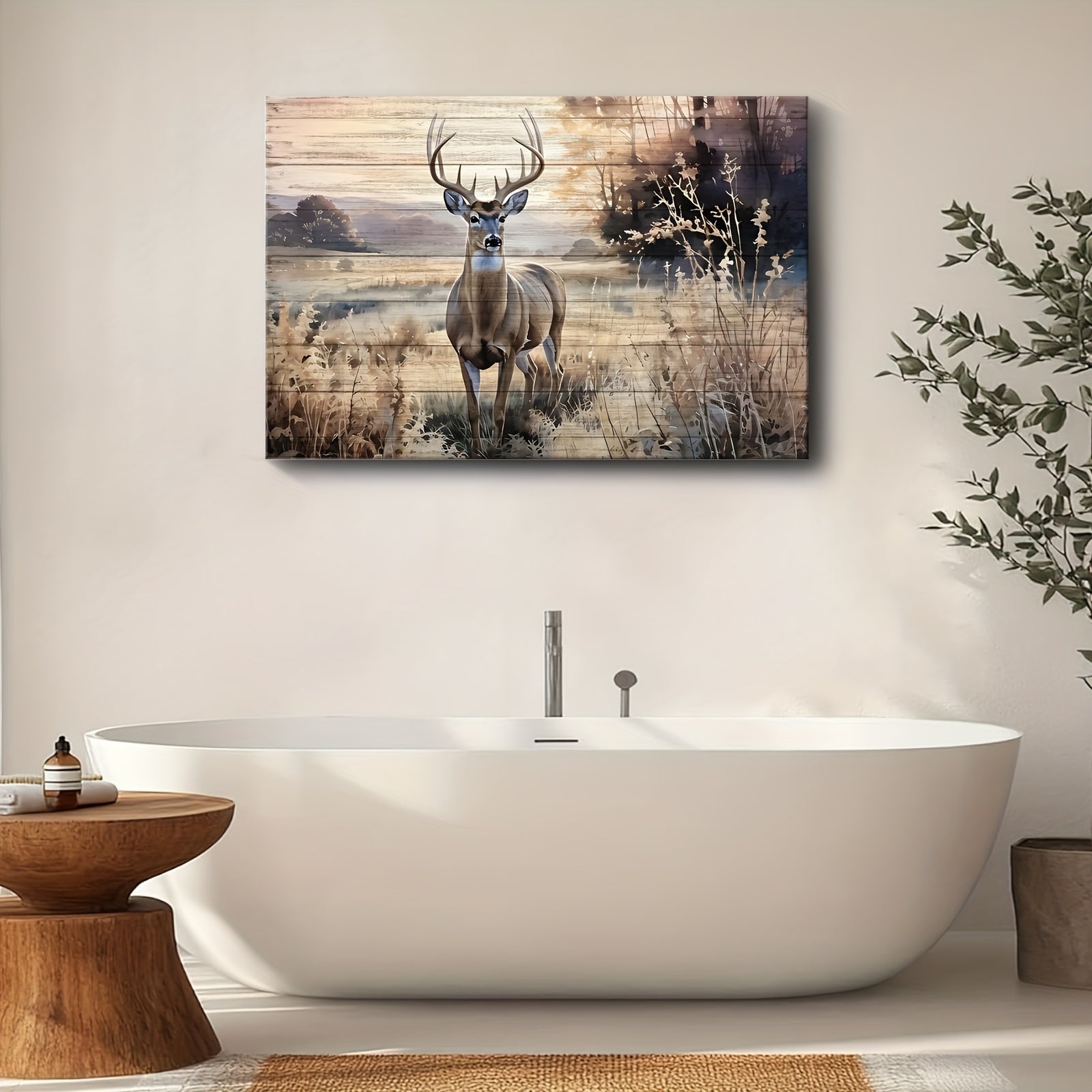 2D Flat, 2D Flat, Artistic Frame for Home Decor - Deer in The Grasslands of The Forest - Canvas Print for Cabin Living Spaces, Bedrooms, And Offices