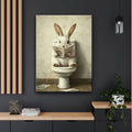 1pc Wooden Framed Canvas Painting, Rabbit in The Toilet Reading Newspaper Painting, Wall Decoration Art, Suitable for Anniversary, Home And Living Room Decoration Painting, Beautiful Wall Decoration