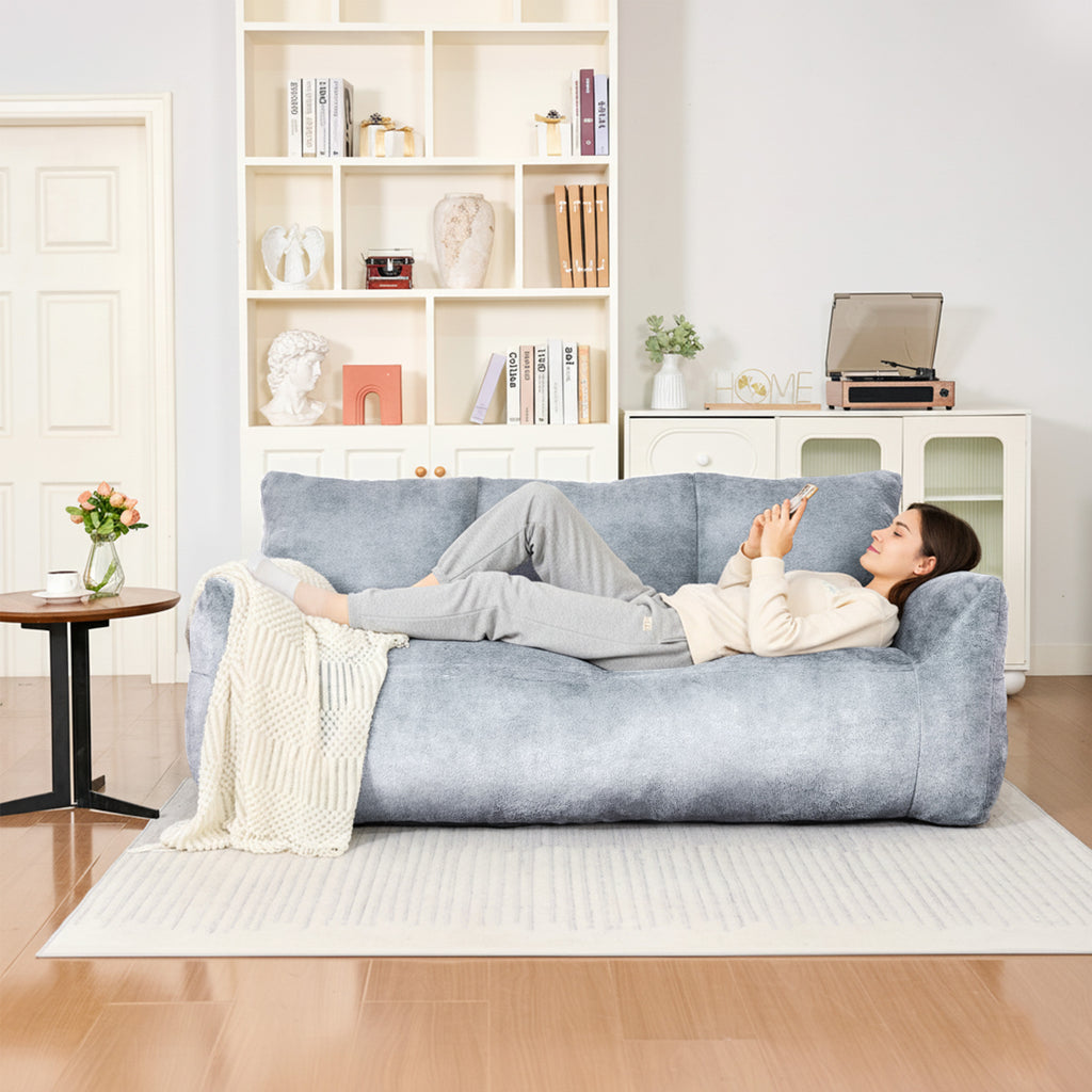 Modern Faux Fur Loveseat Couch for Small Space, Living Room Oversized Lounge Bean Bag Sofa with Memory Foam, Lazy Sofa with Soft Stuffed Filling for Apartment, Big Comfy Boneless Couches for Living Room, Bedroom