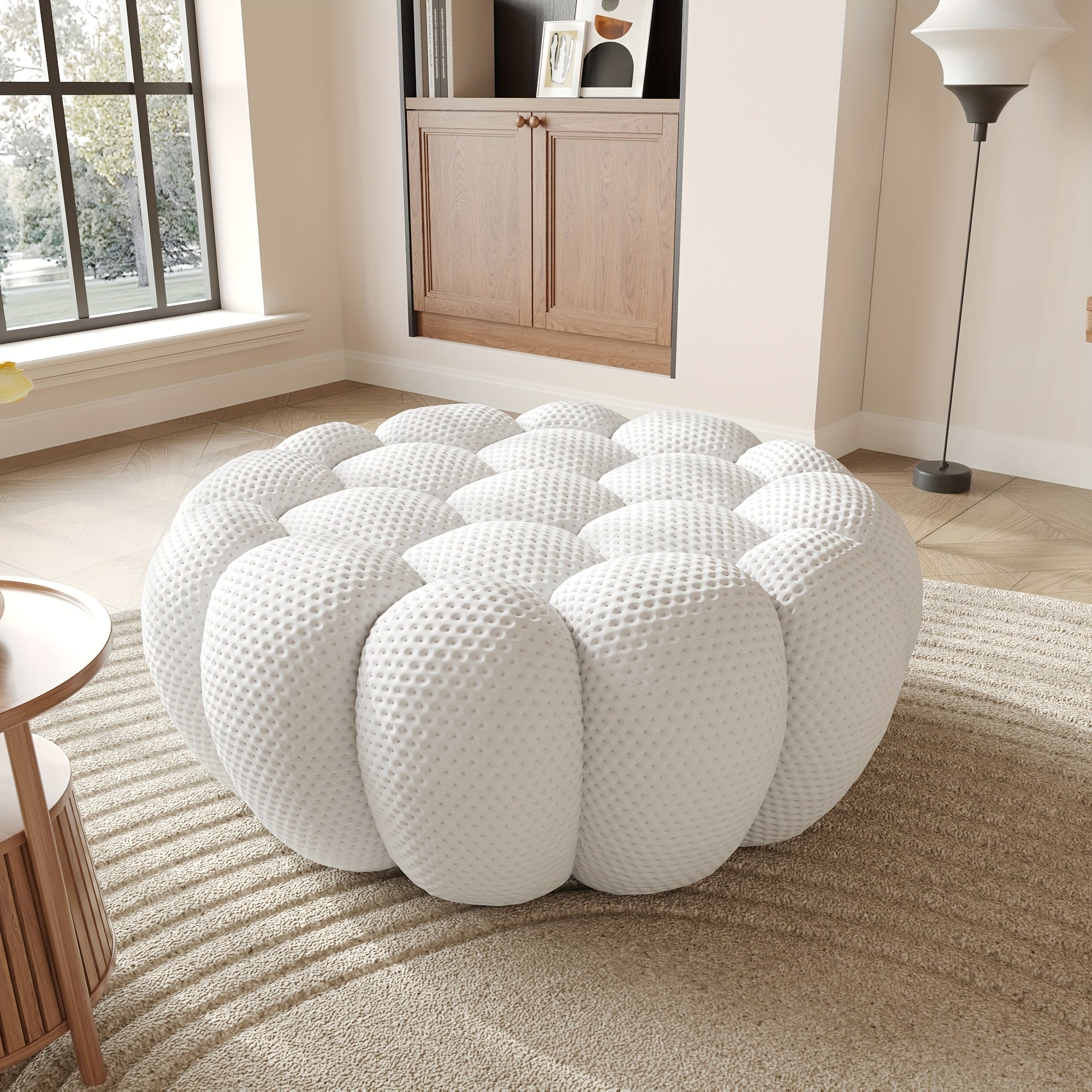 98'' Modern Upholstered Curved Sofa, 3 Seater Mesh Fabric Floor Sofa, 3D Honeycomb Shape Curved Couch for Living Room