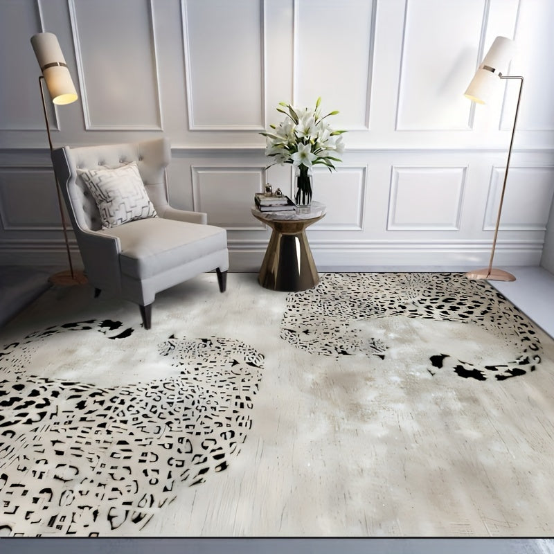 A Large Size Rug Gray Leopard Light Luxury Advanced Machine Washable Vintage Living Room Rug Black And White Simple Wind Bedroom Bed Blanket. Indoor And Outdoor  Carpet.