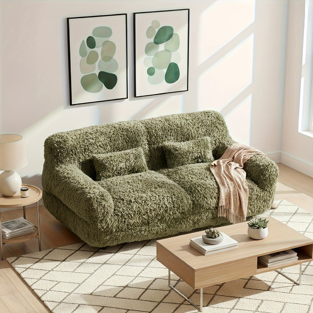 Green Plush Lazy Sofa Bed with 2 Pillows - Convertible Bean Bag Chair, No Assembly Required, Multi-Functional Sleeper Couch for Small Spaces, Durable Fabric Lounge Bed with Easy-Clean Surface, Ideal for Game Rooms, Living Room & Guest Accommodation